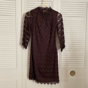 Shoshanna chocolate brown mock neck eyelash Lace dress size 0